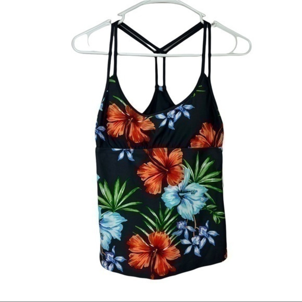 KONA SOL Womens Black Multi Floral Swim Tankini Top NWT Size Small
